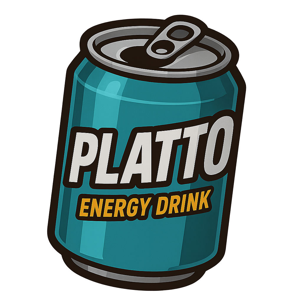 Illustration d’une canette turquoise PLATTO Energy Drink